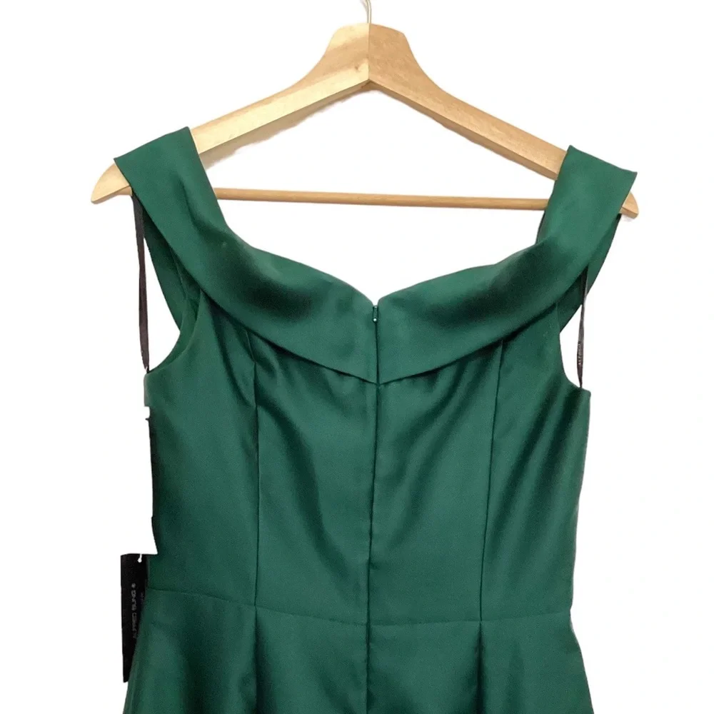 NWT Alfred Sung Off-the-Shoulder Gown Size 8 in Green Satin - Picture 10 of 15